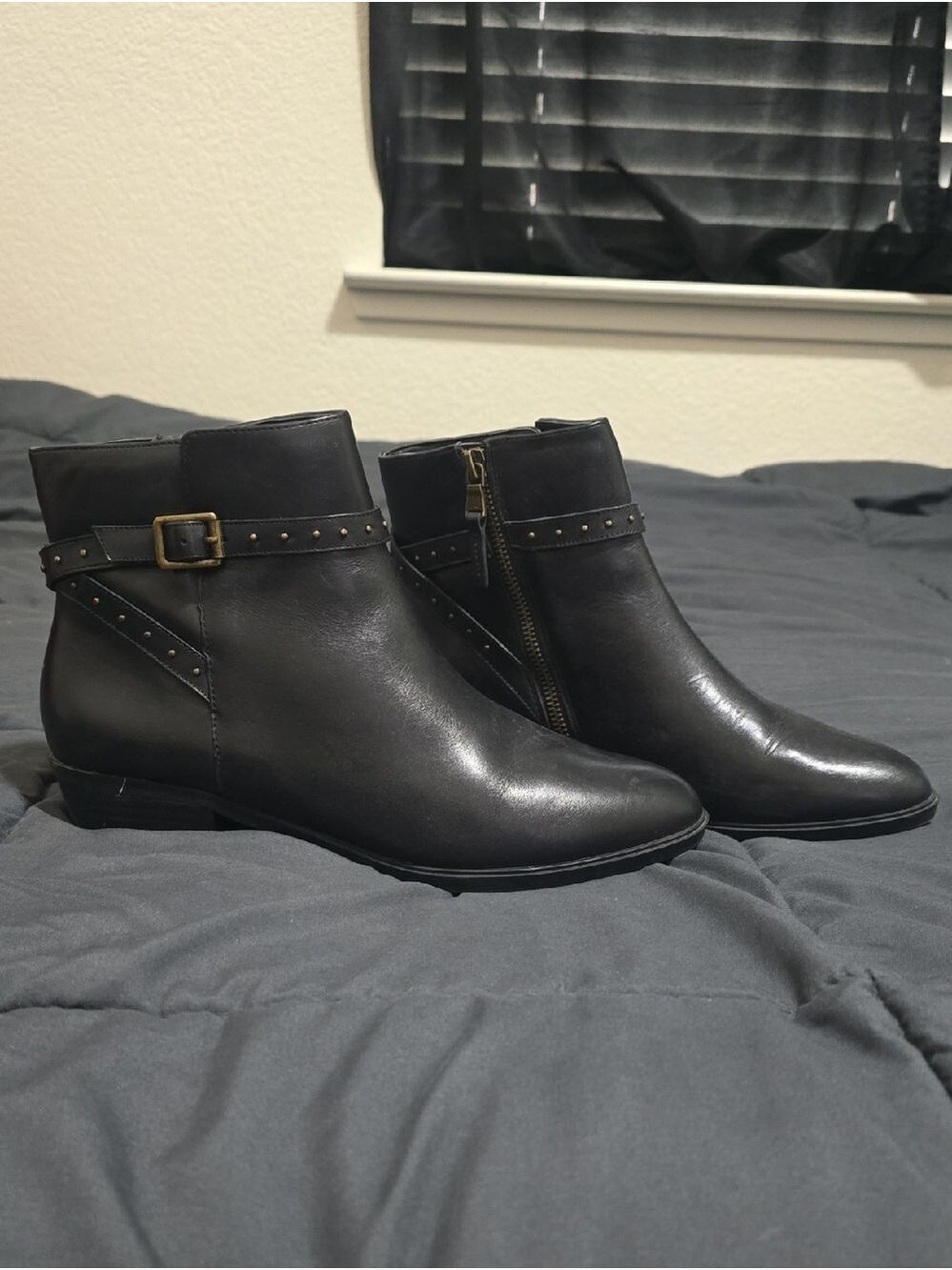 Lauren Ralph Lauren Shaw Black Leather Studded Ankle Boots Moto Booties 8B